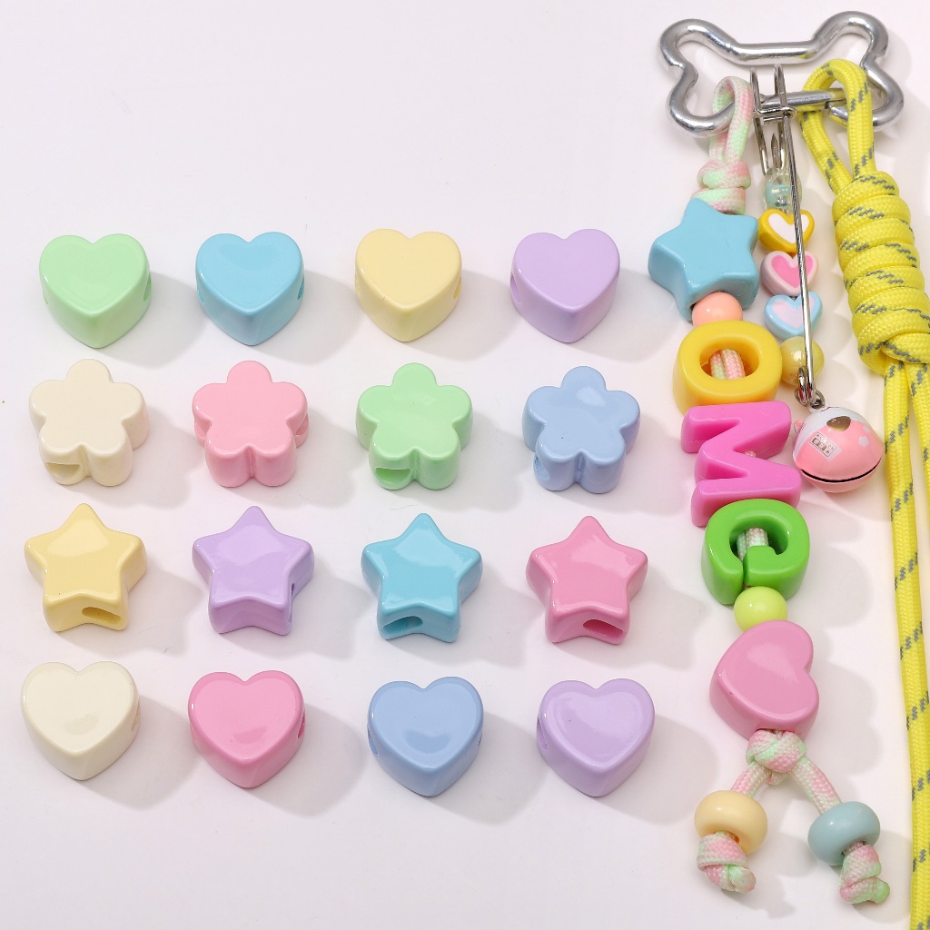 About 6.5mm Large Hole Beads Heart Five-pointed Star Flower Beads Solid Color Beads DIY Pendant Accessories