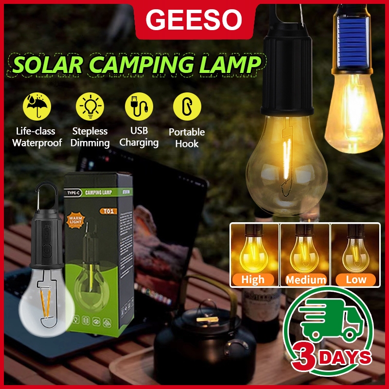 GEESO Solar Camping Light Outdoor Waterproof 3 Model Light Bulb LED Rechargeable Light Tent Camp Light 户外帐篷灯