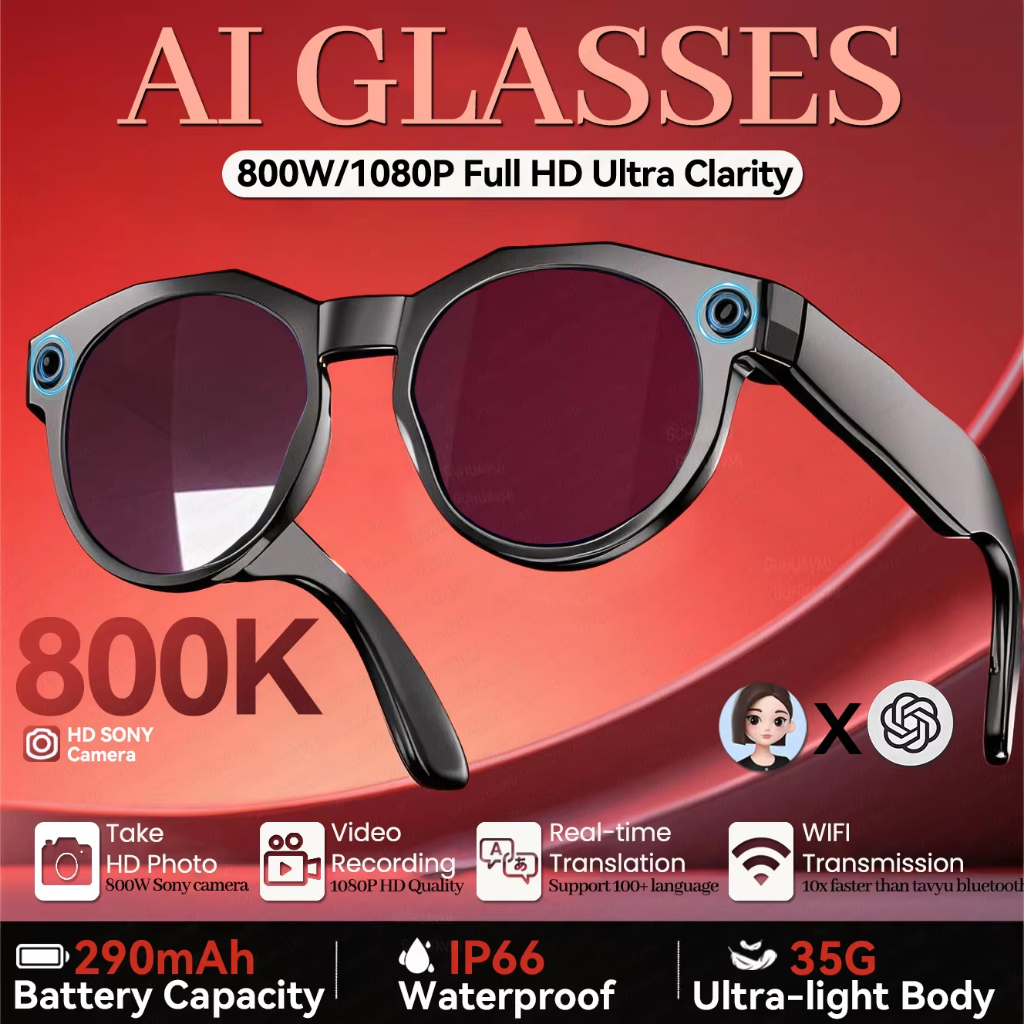2026 New 8K HD AI Smart Glasses 800MP Camera Bluetooth Call 290Mah ChatGPT Video Recording Voice Assistant Control Sunglasses Men