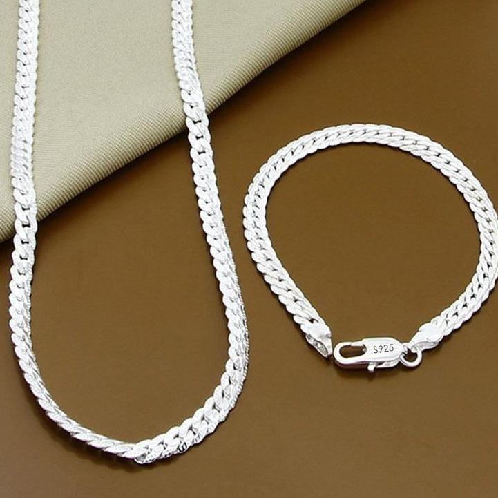 925 Sterling Silver Package Set, Including 2 Kepings, necklaces and chains Full Side Range 6mm, Suitable for Men and Women, Package Award, [COD]