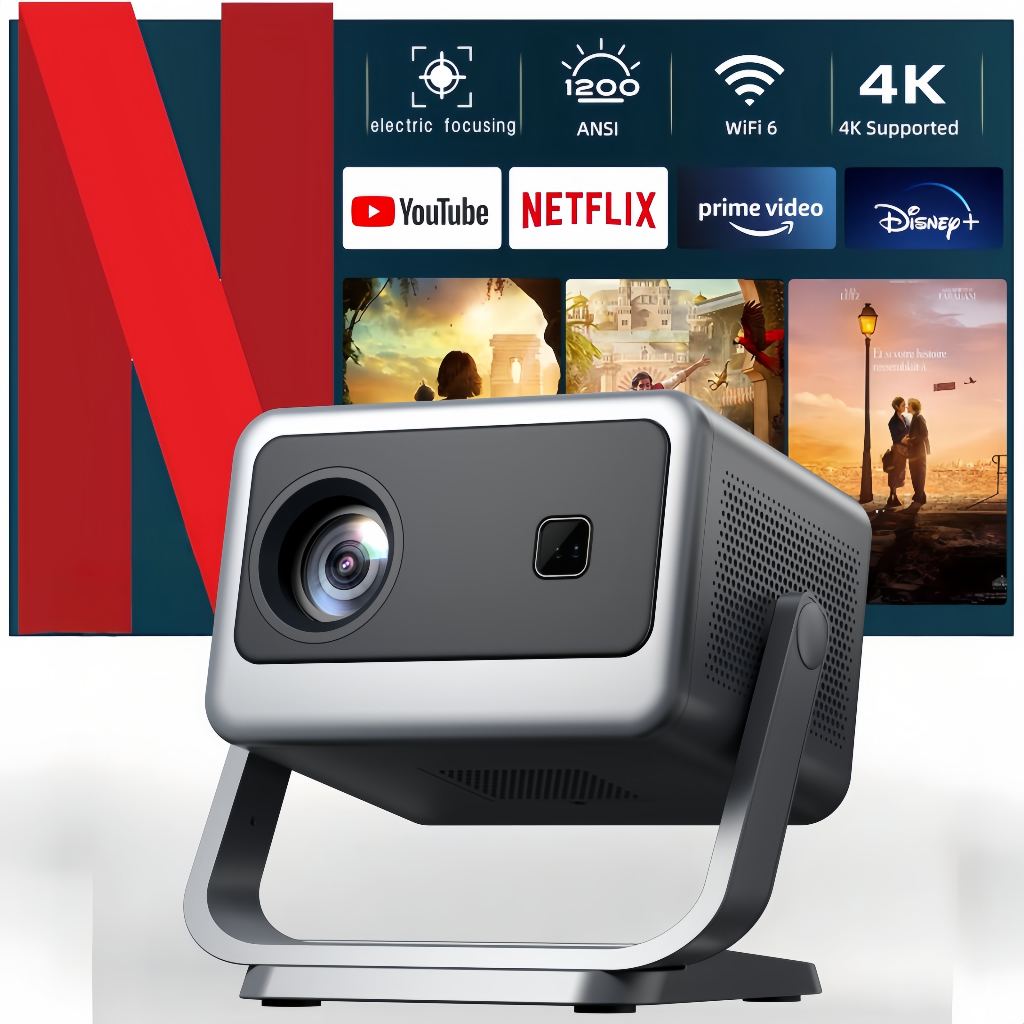 Ultra Bright Penjajaran Projektor Pintar Kecerahan 4K 1080P projector portable 1200ANSI Android 16W Dolby speakers Support Netflix