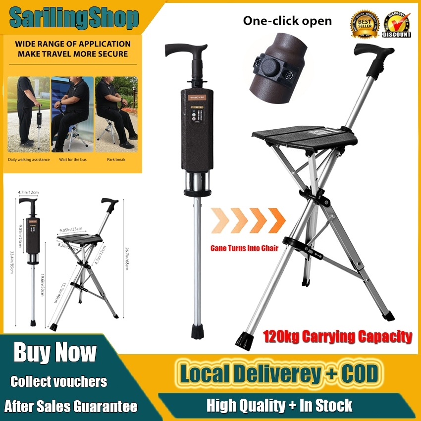⭐️Local Stock⭐️ 2-in-1 Folding Cane With Seat - Adjustable Walking Stick Chair For Elderly, Portable & Lightweight Mobility Aid