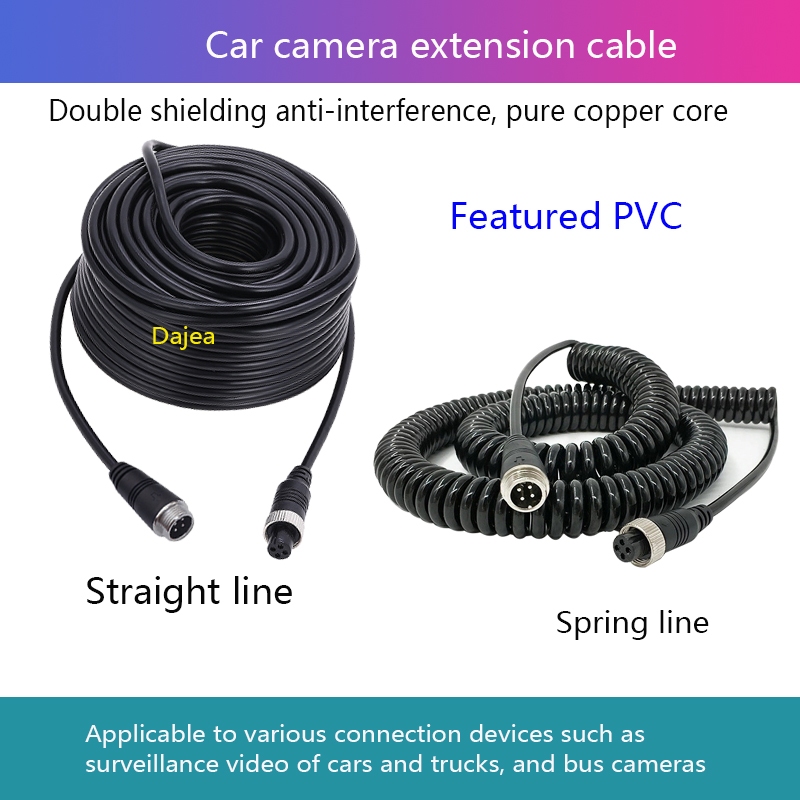 Dajea {Car Camera Extension Cable} Aviation Plug Extension Cable, Double Shielded Anti Interference, Aviation Head Straight | Spring Wire, Suitable for Various Vehicles