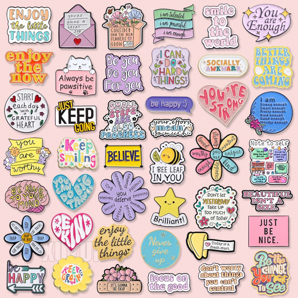 You Are Worthy Inspiring Text Enamel Brooches Mood Quotes Metal Badges Clothing Bags Accessories Jewelry Gifts