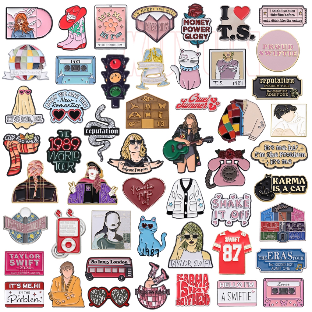 100 Styles Taylor Swift Music Album Enamel Pins Song Lyrics Metal Brooches Concert Tickets Fan Collectible Badges Clothing Backpack Accessories Jewelry Gifts for Friends