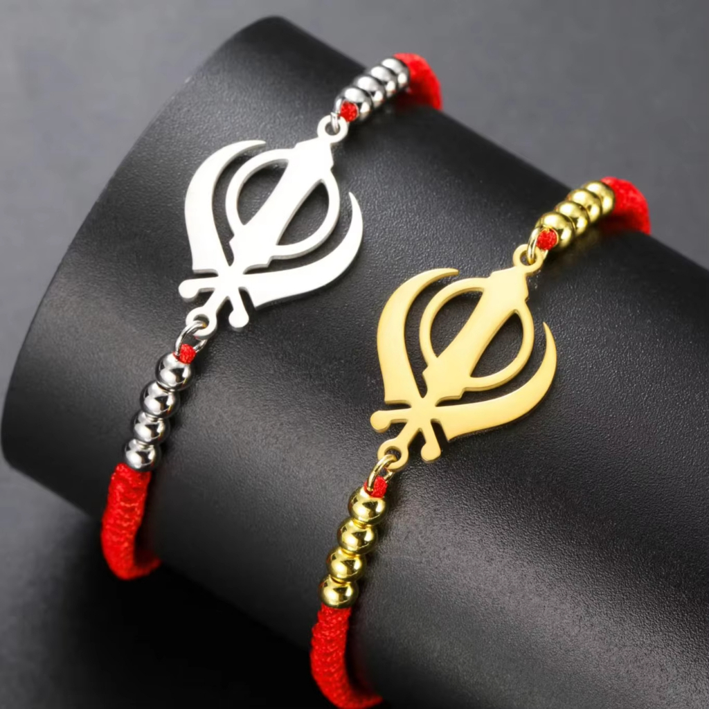 SKYRIM Khanda Sikh Bracelet for Women Men Stainless Steel Vintage Indian Sword Lucky Bracelet Spiritual Jewelry Gift