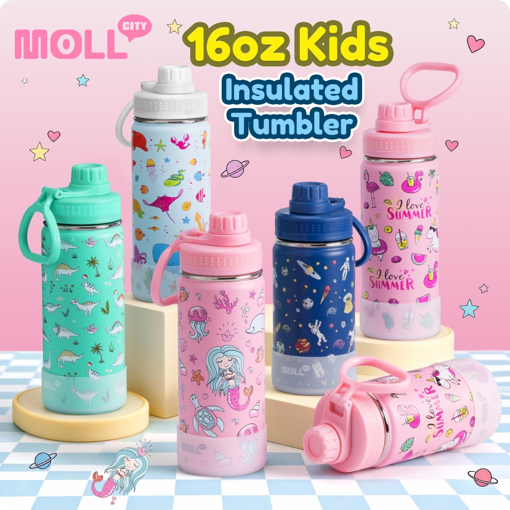 Mollcity 350ML/475ML Wide Mouth Water Bottle, Kids Tumbler, Stainless Steel Insulated Flask,BPA-Free