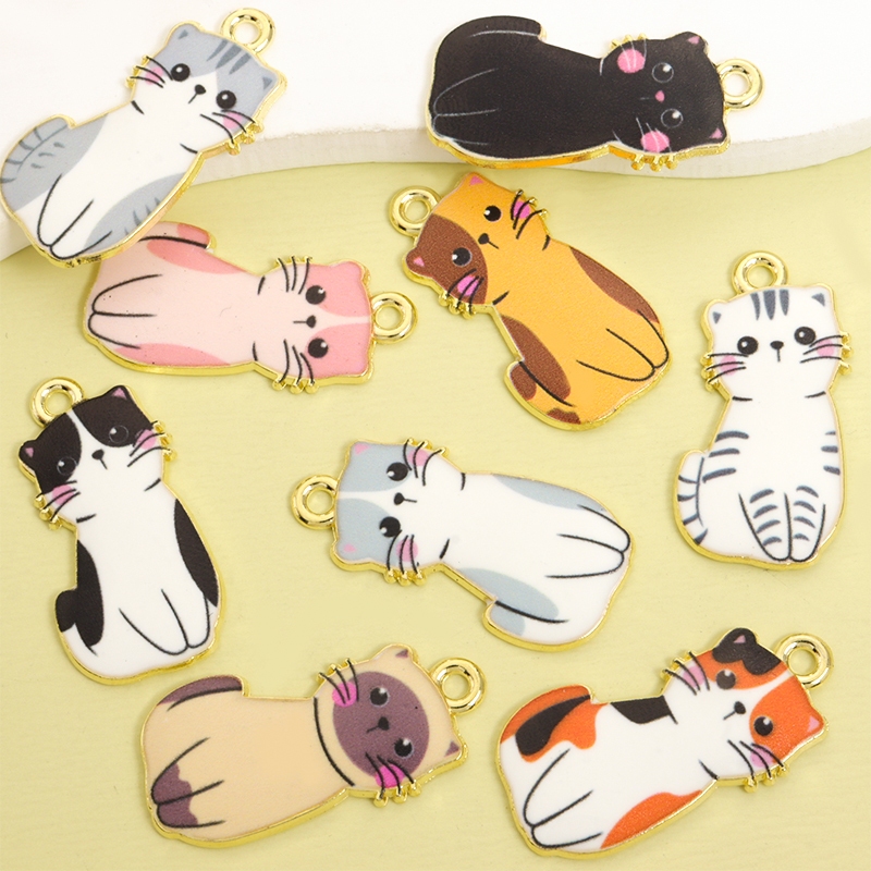 10pcs Q-version Cat Styling Drip Oil Alloy Charms - Cute Meow People Accessories, Kawaii Necklace Earrings Keychain and More Creative Decorations DIY 9 Styles Pet Kitten Pendants