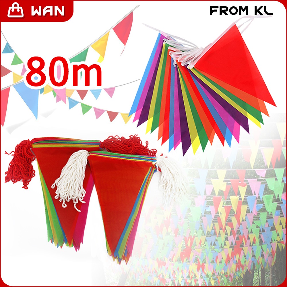 150pcs 80m Colorful Triangle Flag Rainbow String Flags Bunting Banner Flag Party Decoration Indoor Outdoor