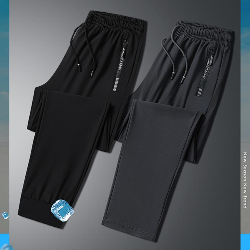 【M-8XL,40-130KG】Outdoor sports ice silk pants men's and women's style couple models drawstring feet flat foot sports pants quick-drying ice cool high elasticity casual running straight loose large