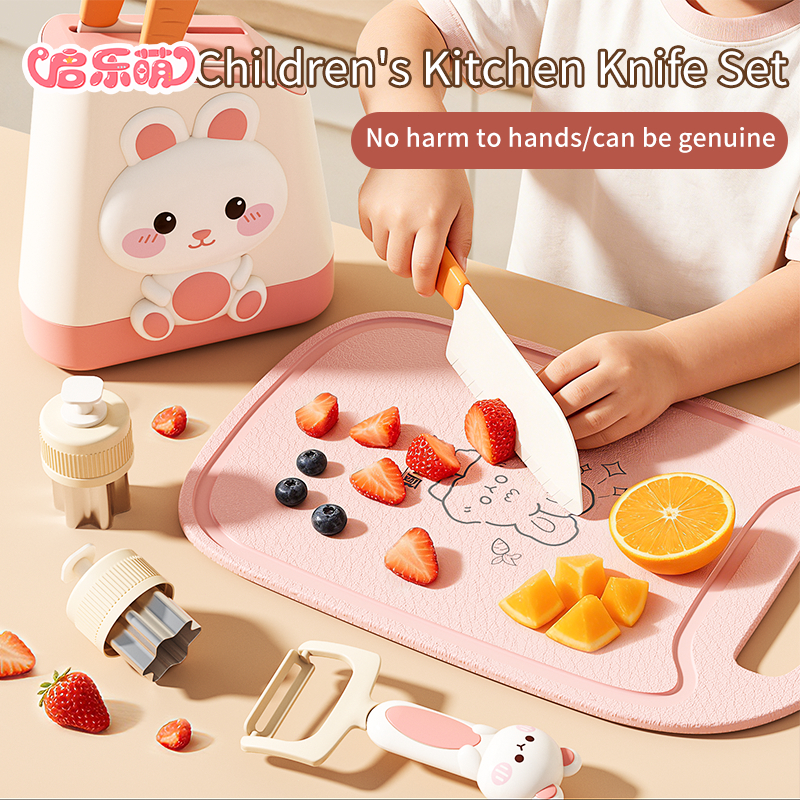 [Qilemeng]Kid Knife Set Pretend Play Set Real Cooking Plastic Chef Tool Baby Montessori Kitchen Toy