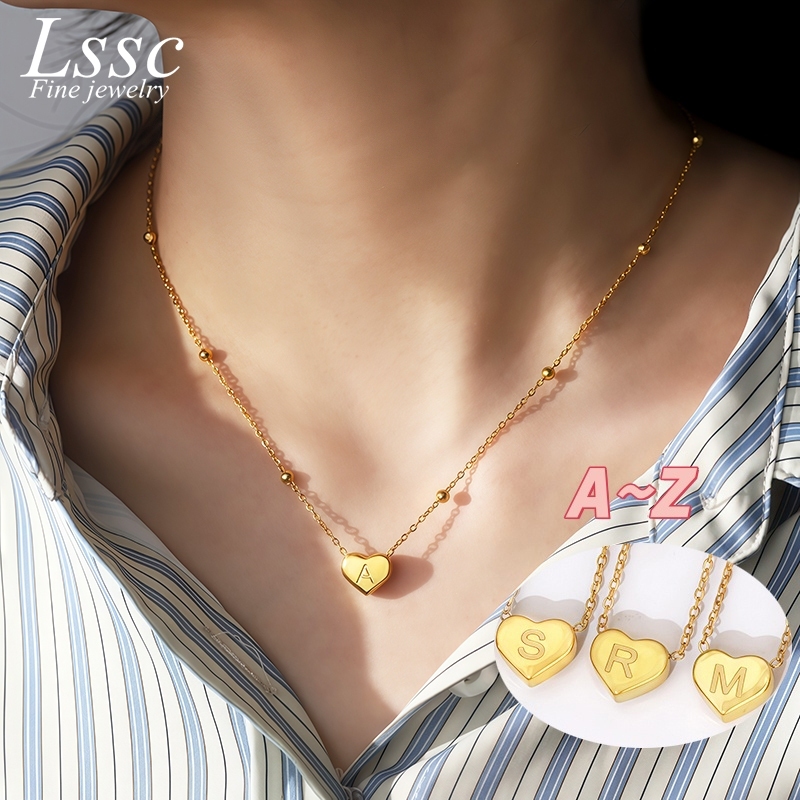 LSSC Rantai Leher Perempuan Nama Kalung Titanium Anti Karat Huruf Love Necklace for Women for Birthday Gift