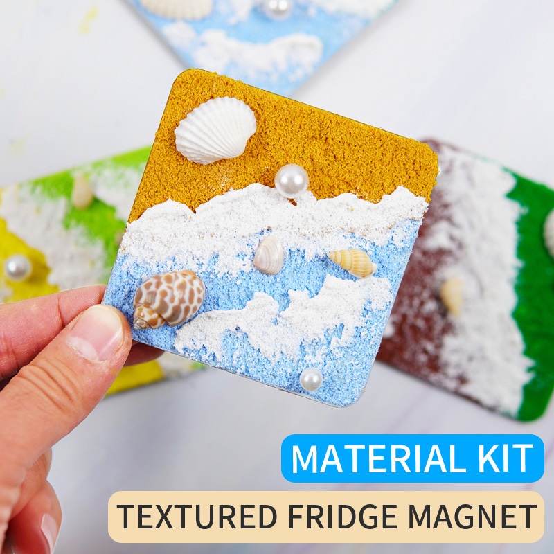 Textured painting refrigerator magnet DIY kit, complete set of materials and accessories, ocean-themed creative toy, quartz sand and seashell painting, Ideal Gift Choice