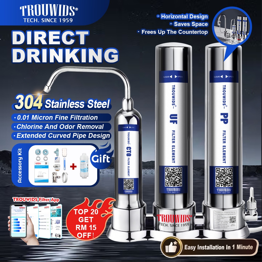 3 Stage Alkaline Water Filter Faucet Counter Top Stainless Steel Water Purifier Chlorine Removal 過濾器家用