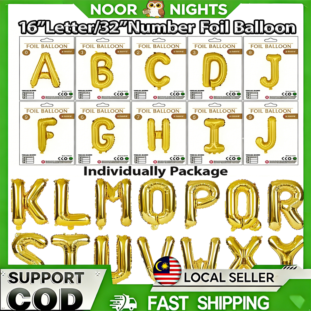 【Stok Baru】16“Letter/32”Number Foil Balloon Alphabet A-Z Number 0-9 Individually Package Helium Balon for Birthday Wedding Baby Shower Hari Raya Hari Jadi Event Decor Huruf Nombor Display Hiasan Rumah Eid Ramadan DIY Viral Photobooth