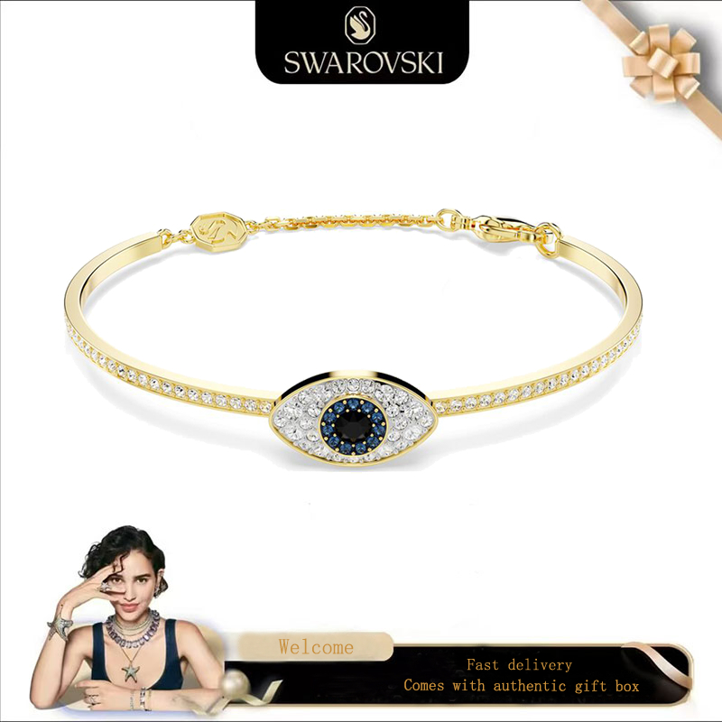 Swarovski(New)Fashionablewomens Bracelet Gold-plated blue gemstone Evil Eye Symbolic bangle Valentine'sDayGiftBirthday Gift