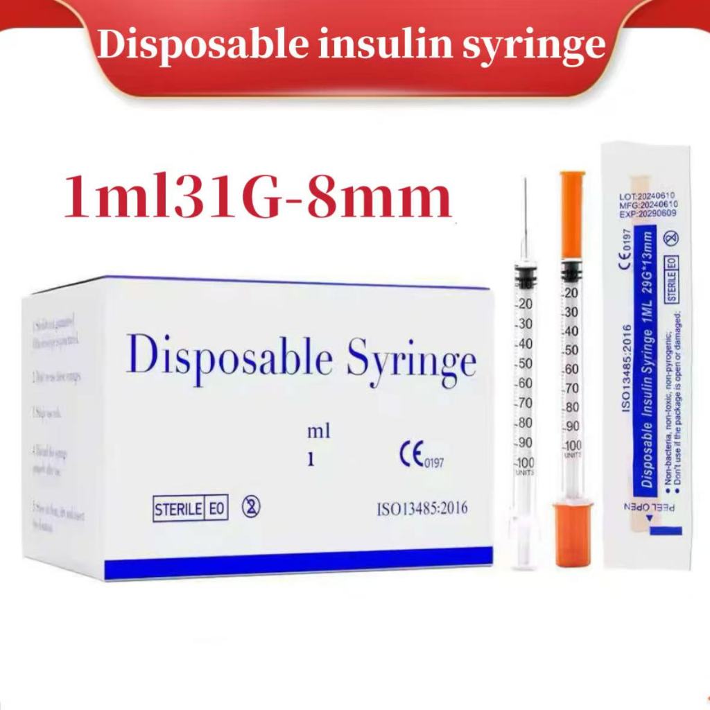 100pcs 1ml 31G 8mm orange insulin injection pump sterile disposable packaging manual operation pet feeder liquid measurement manual dispenser ink filling glue injection