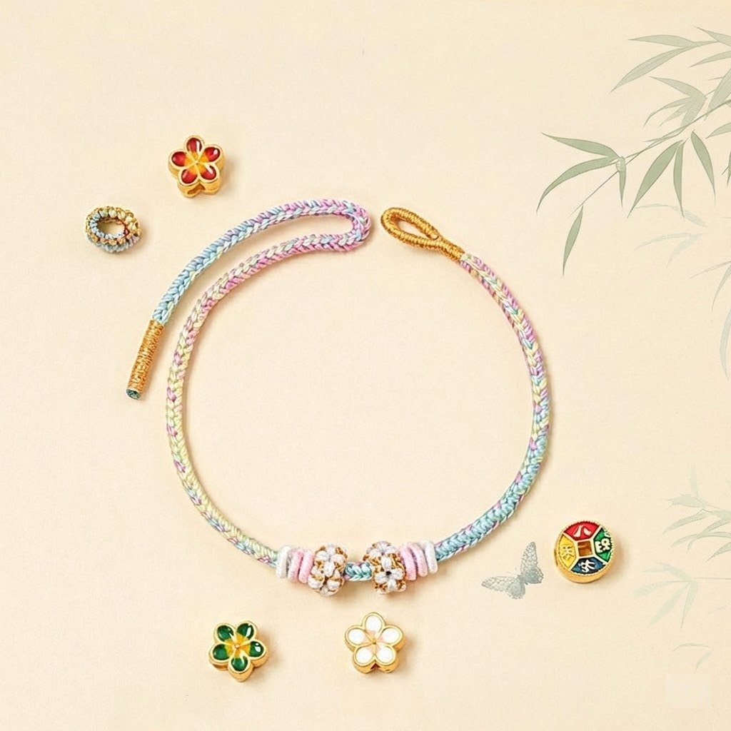 Handmade Woven Peach Blossom Knot Bracelet Adjustable DIY Bracelet for Couple Gift Valentine's Day Jewelry