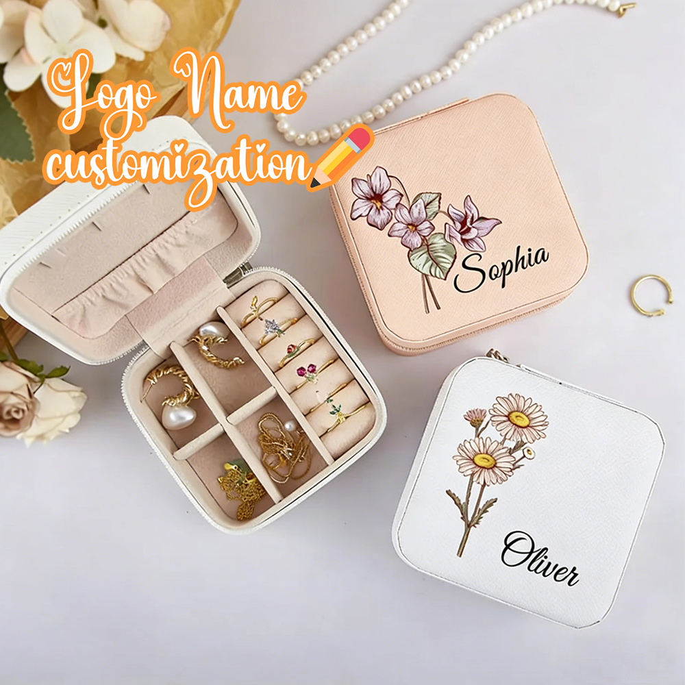 Free Personalized Birth Flower Jewelry Box Bridesmaid Gift Bridal Party Gift Custom Name Birth Flower Jewelry Box