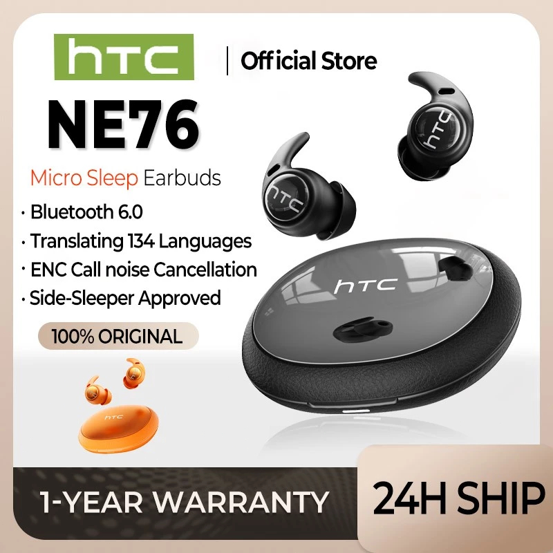 HTC NE76 Sleeping Earbud AI Smart Real-Time Translation Earphone 135 Languages Bluetooth 6.0 Noise Reduction HIFI Music Earbuds Stereo Sound Earphones With Mic