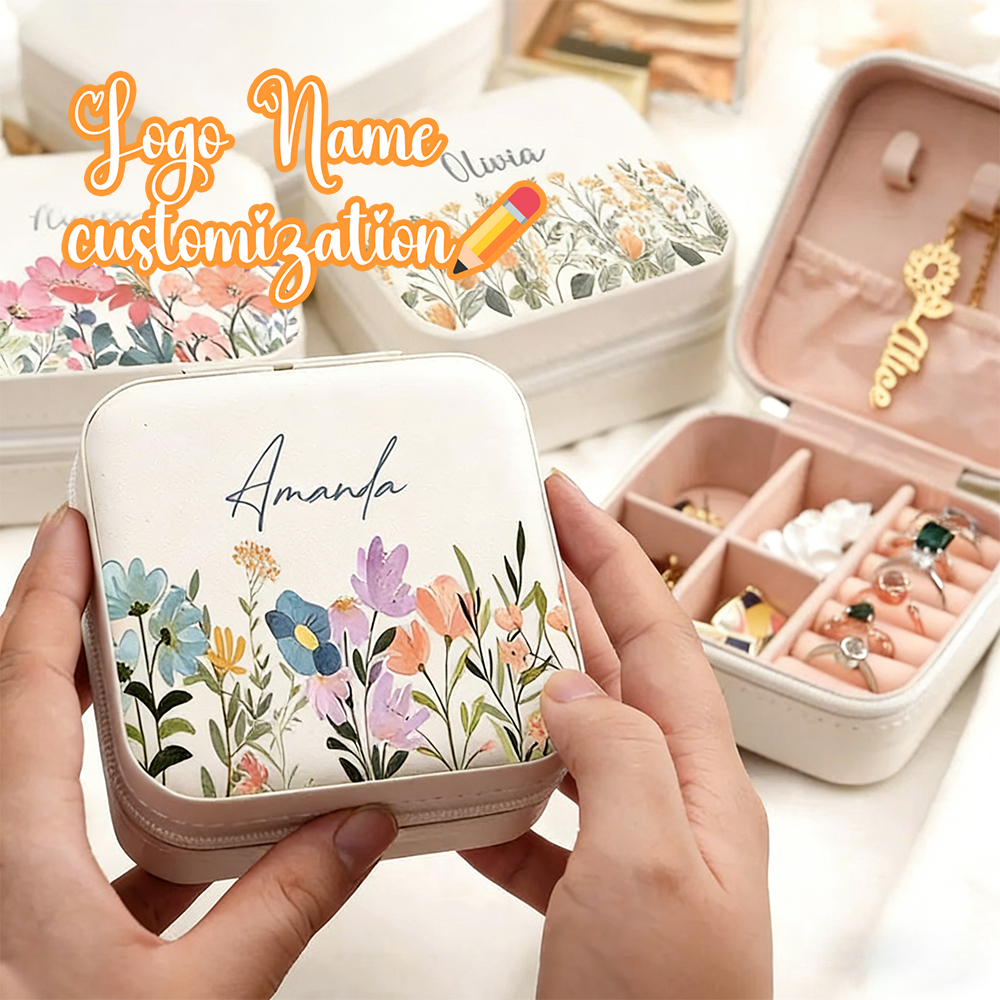 Free Custom Leather Jewelry Box for Bridesmaid Gift Personalized Travel Jewelry Box Case with Name