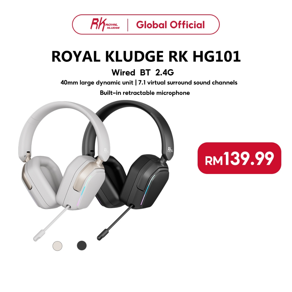 RK Royal Kludge RK HG101 Gaming Headphones Wireless 40mm Speaker Driver with RGB Lights Protein Skin Earmuffs