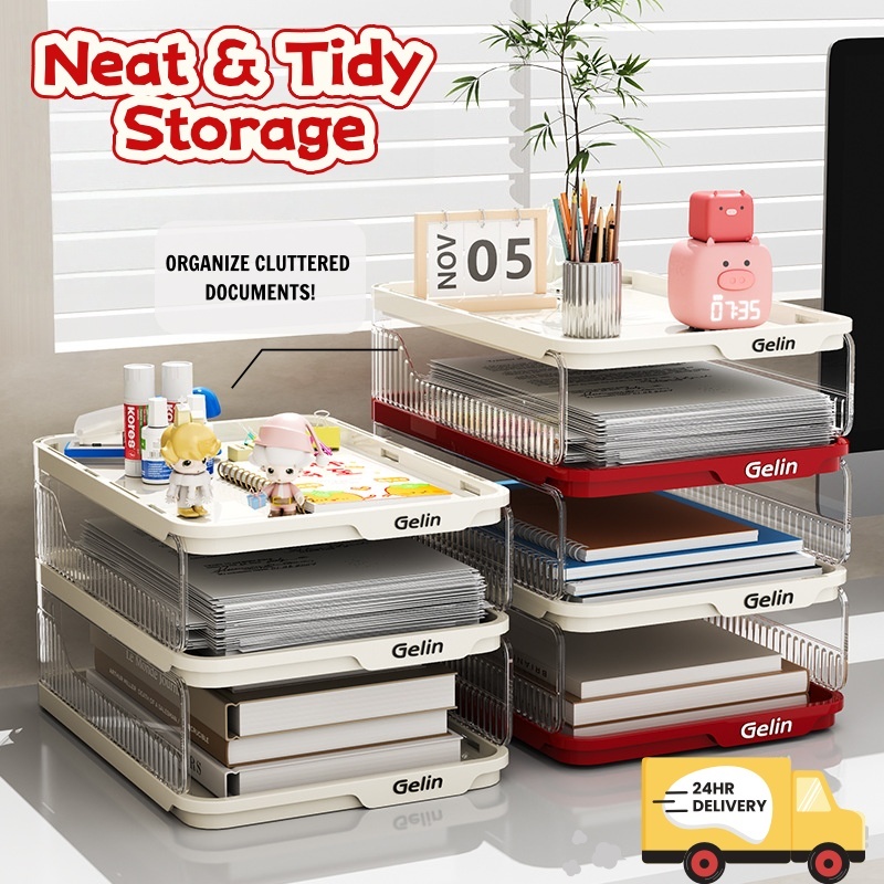 【Malaysia Ready Stock】Stackable Document Tray Desk Organizer for Office & HomeA4 Paper Placement File Rack