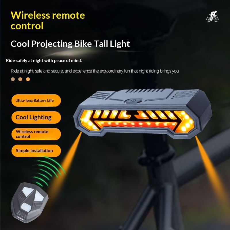 Small Portable Bicycle Wireless Turn Signal Tail Light Five Modes Night Riding Warning Dynamic Direction Prompt Stereo Long Battery Life USB Charging Water-Repellent Rid