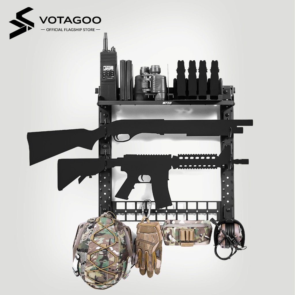 VOTAGOO Gun Rack for Wall, Indoor Gun Racks Wall Mount, Hang Up Gun Rack for Rifle and Pistol, Steel Airsoft Gun Holder for Shutgun and Accessories