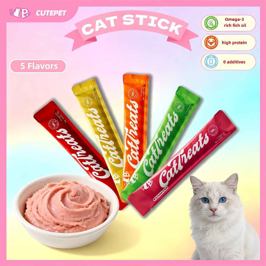 Cat Stick Snek Kucing Makanan Basah Premium Multi-Protein 100% Natural No Additives Cute Pet Cat Treats 猫条