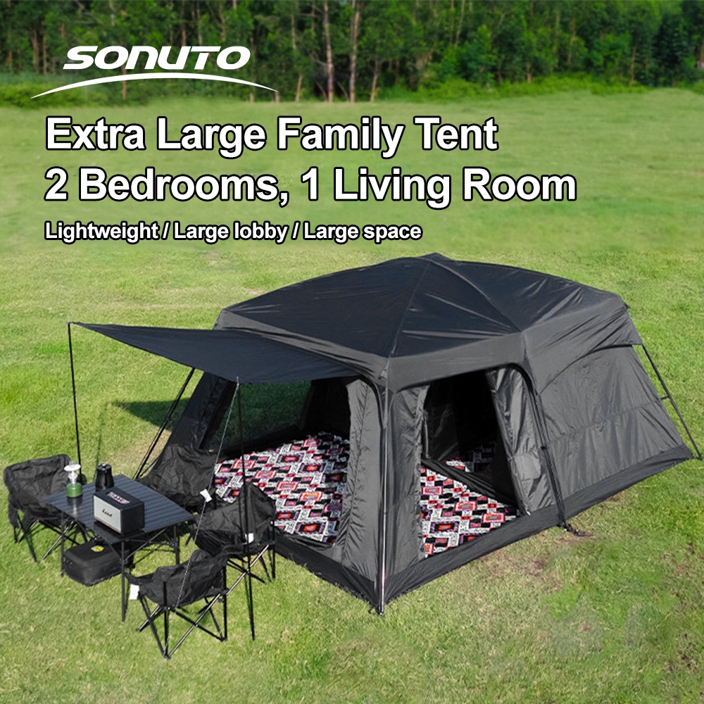Sonuto Khemah Unta camping tent 2 room Double Layer Waterproof outdoor large family tent  Portable Kelambu Tahan Lasak Ready Stock+free gift