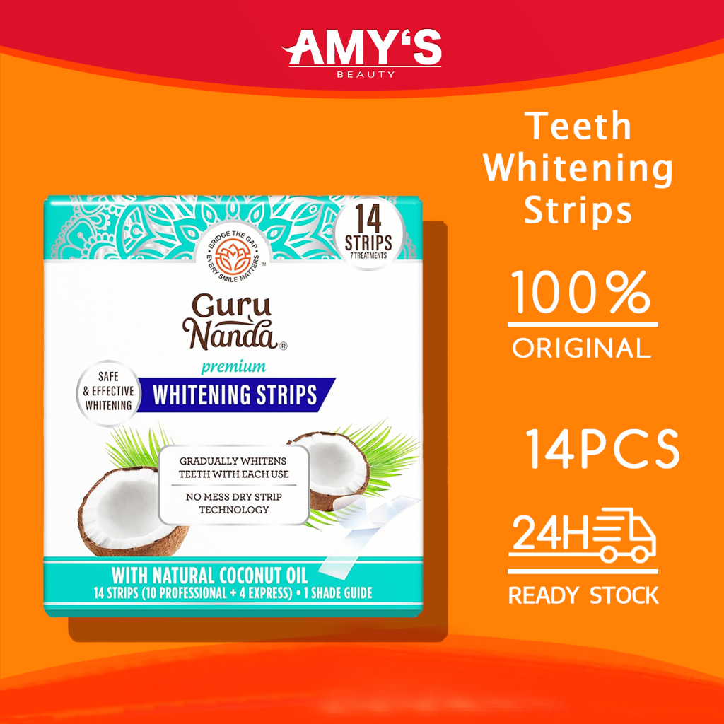 🍊5 5 SALE🍊Guru Nanda Coconut Teeth Whitening Strips 14PC, GuruNanda 7-Day Fast White Teeth Hack, Sensitive Teeth Care, No Slip Dental Treatment, Natural Coconut Oil Whitening Kit