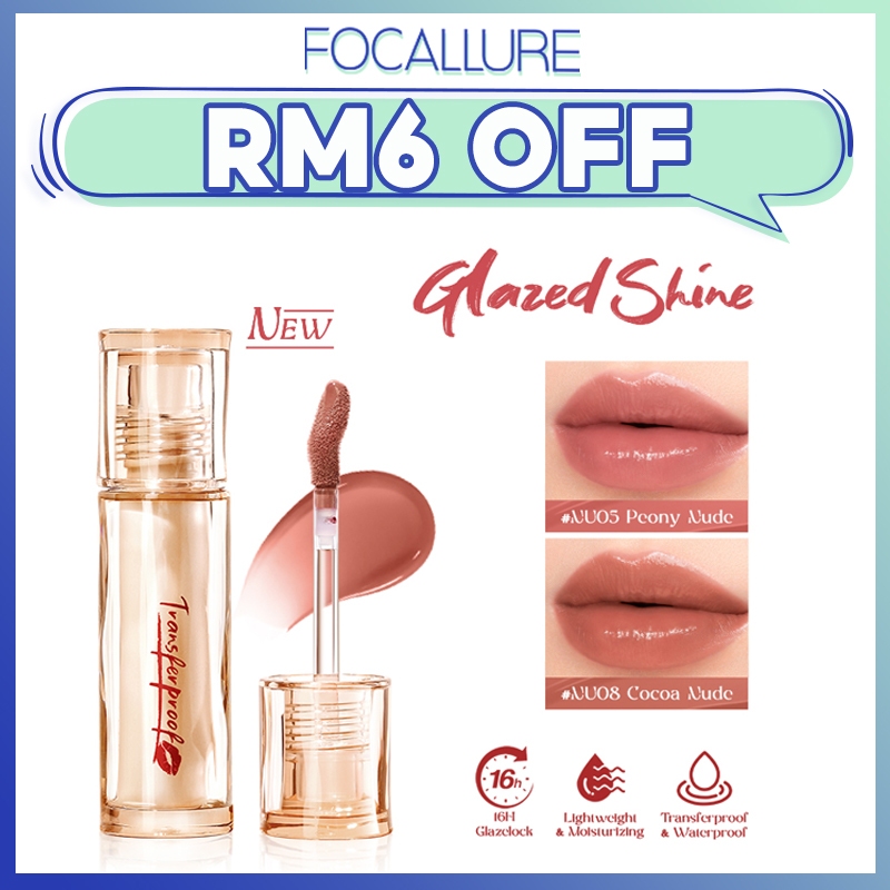FOCALLURE #TransferproofHero Lip Tint Glazed Shine Glazelock Non-Smudging Moisturizing Non-Drying Lightweight Lip Gloss