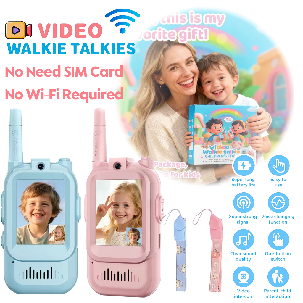 Walkie Talkie For Kids Rechargeable Voice Fonts With 2" HD Video One-Click HD Call Intercom For Boy Girl Birthday Gift