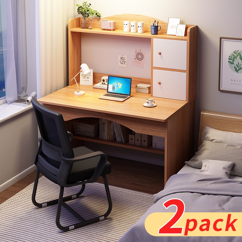 Two-piece desk and chair set, combining a desk and bookshelf, suitable for students, home use, computers, study, and office work.