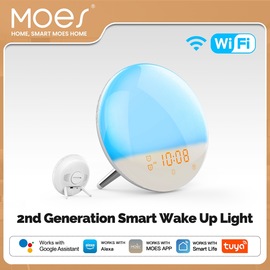 MOES WiFi Wake Up Smart Light Alarm Clock with 7 Colors Sunrise Sunset Simulation Tuya APP Control