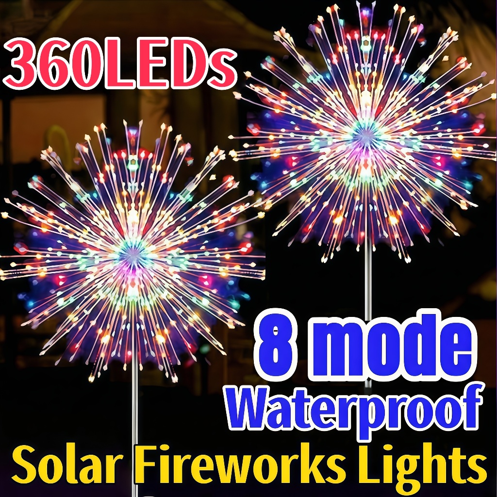 [PREMIUM] Solar Firework Light 360/240 LED Extreme BrightStarburst Landscape Lamp IP65 Waterproof DIY ShapeLampu Raya 2026 Night Glow Garden Decor