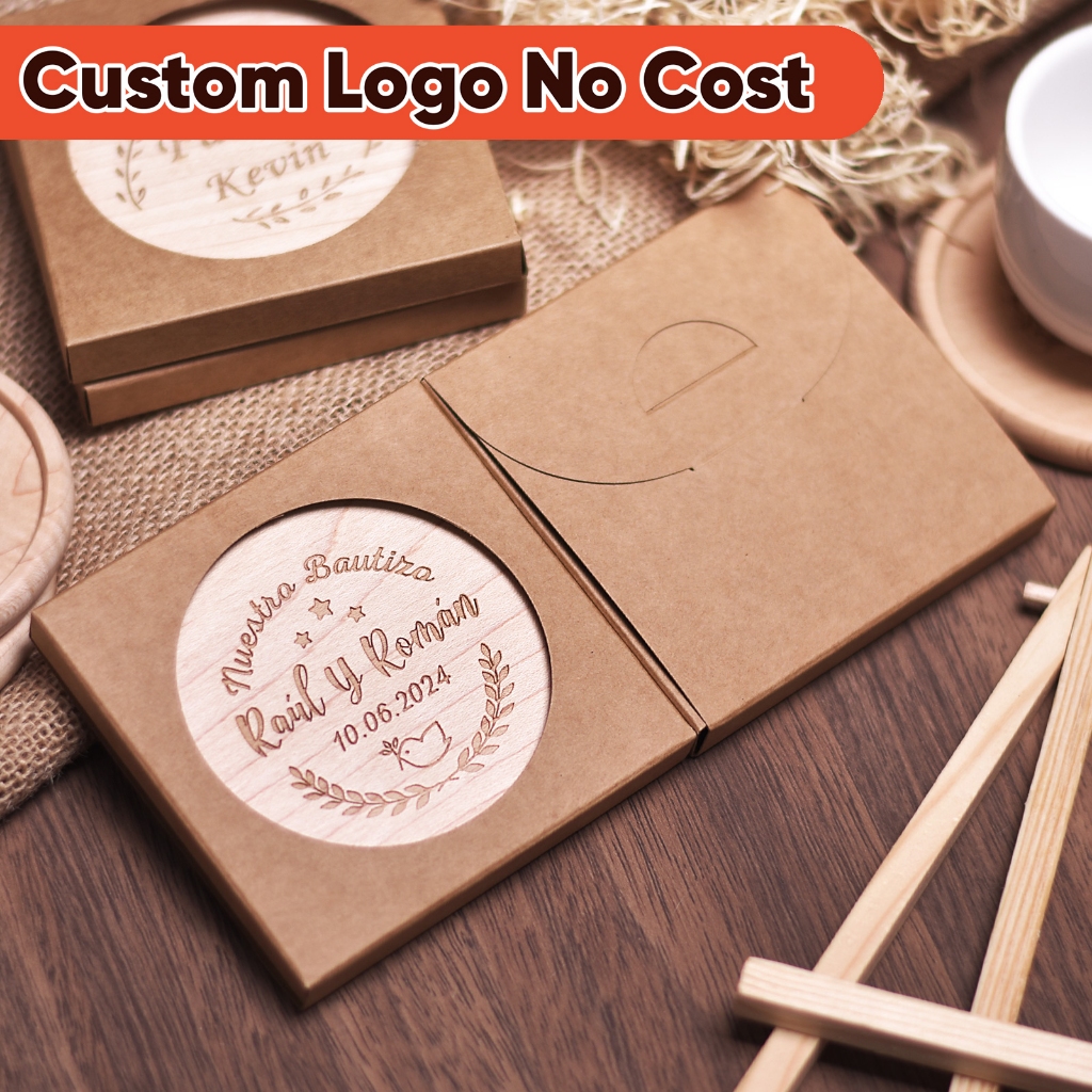 1PCS Free Personalized Solid Walnut Wood Coaster Laser Engraving Logo Round Square Beech Wooden Cup Mat With Packaging For Gift