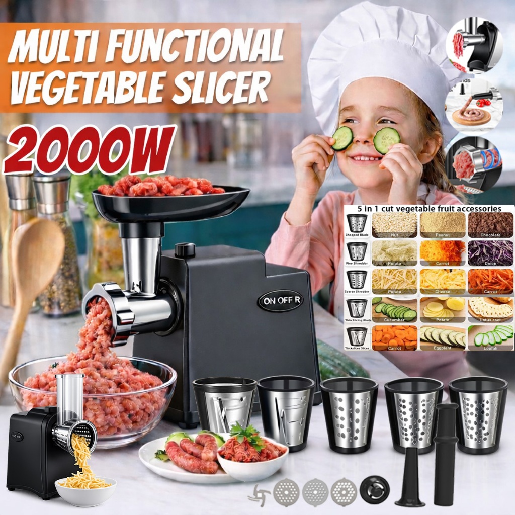 2000W Electric Vegetable Cutter Fruit Slicer Food  meat grinder heavy sausage machine Chopper Cheese Grater Vegetable Shredder Mesin Pemotong Sayur Kentang Bawang  绞肉机 攪肉機