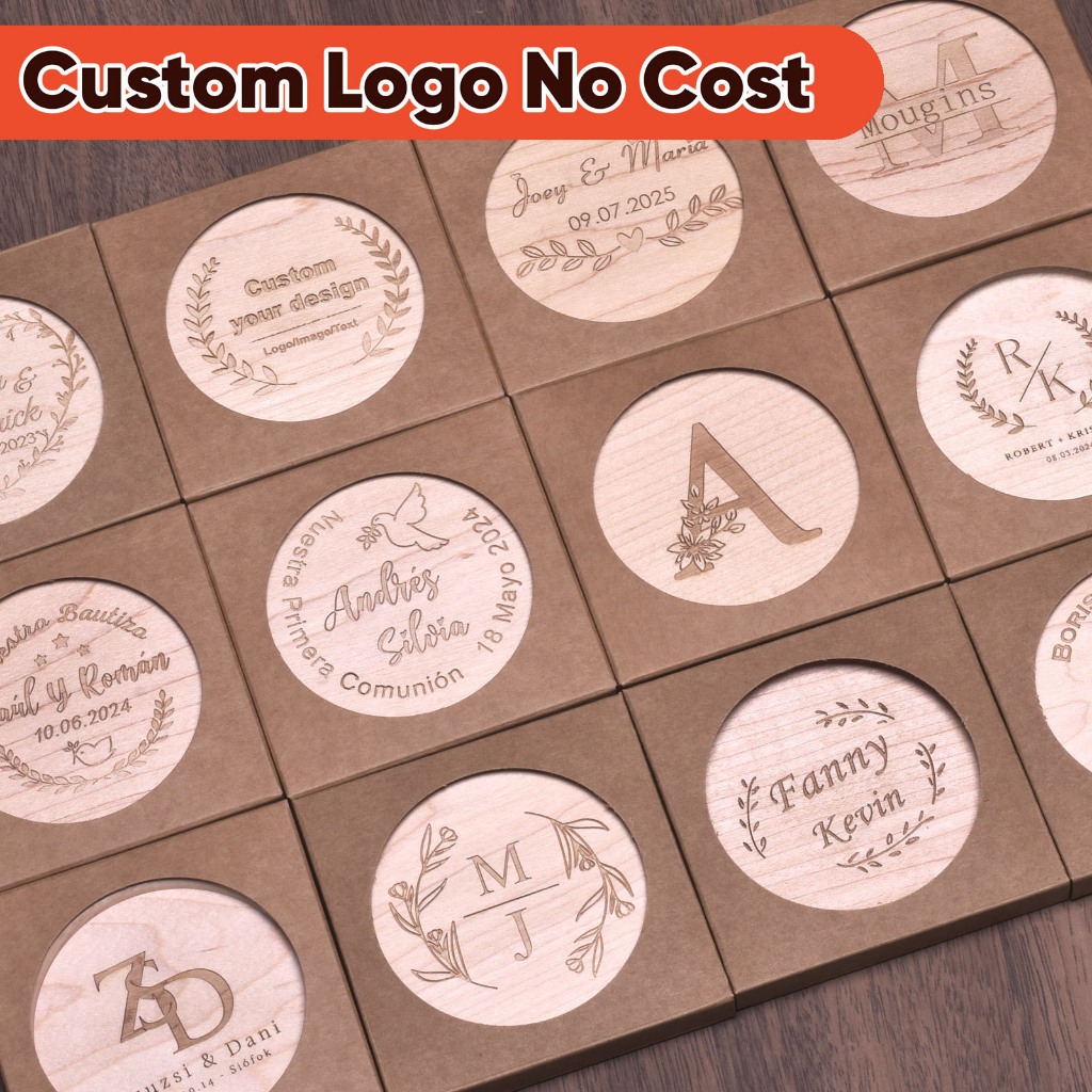Free Personalized Mug coaster with engraved【Customized】Wooden Coaster Engraved Tea Coffee Mug Drink Holder Gift box