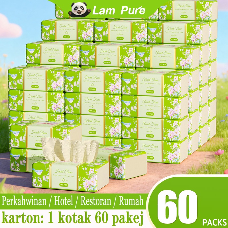 [60 PACKS] LamPure Facial Tissue Comfortable Tissues Soft Tissue Green Gift Packaging 1 Carton=60 Packs