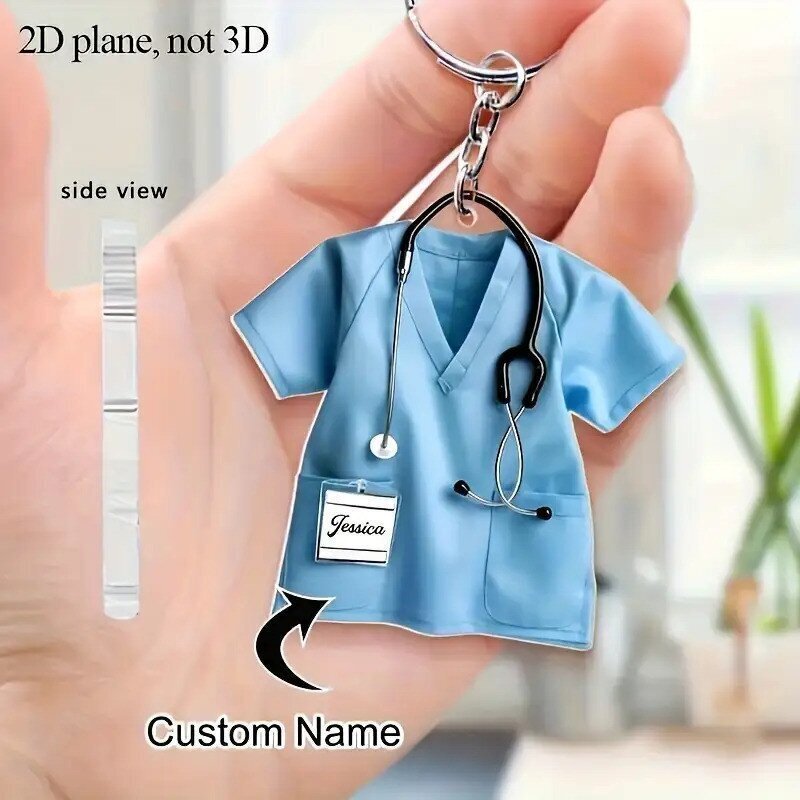 2D Flat Personalized Nurse Apparel Keychain - Hospital ID Card Holder, Stethoscope Shape Sturdy Chain Design, Nursing Graduation Gift, Women's Day Gift, Nurse Week Gift, Perfect fo