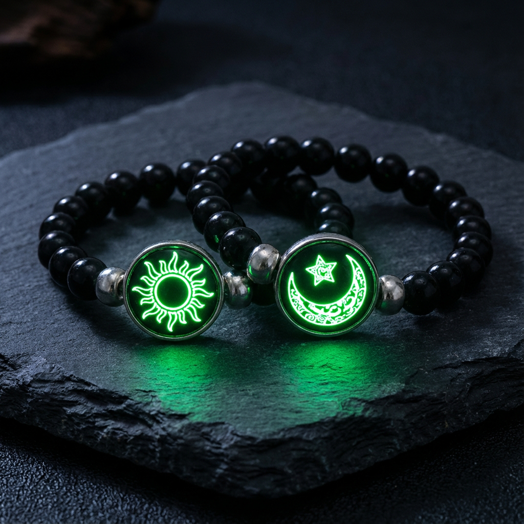 2 Pcs Royal Crown Black Obsidian Turquoise Couple Bracelets With Crystal Accents Luminous Heart-Shaped Magnetic Bracelet Best Friend Adjustable Matching Spiritual Jewelry For Love