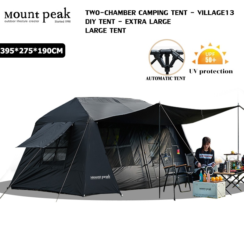 Mount Peak Village 13 Automatic Camping Tent, Silver Coated Waterproof Family Khemah Unta Large Space Luxury Camping Naturehike
