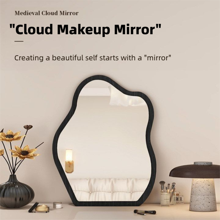 ✿Ship From MY✿Cloud Vintage Vanity Wood Mirror Dressing Table Mirror High-Aesthetic Bedroom Decor Desktop Makeup Mirror