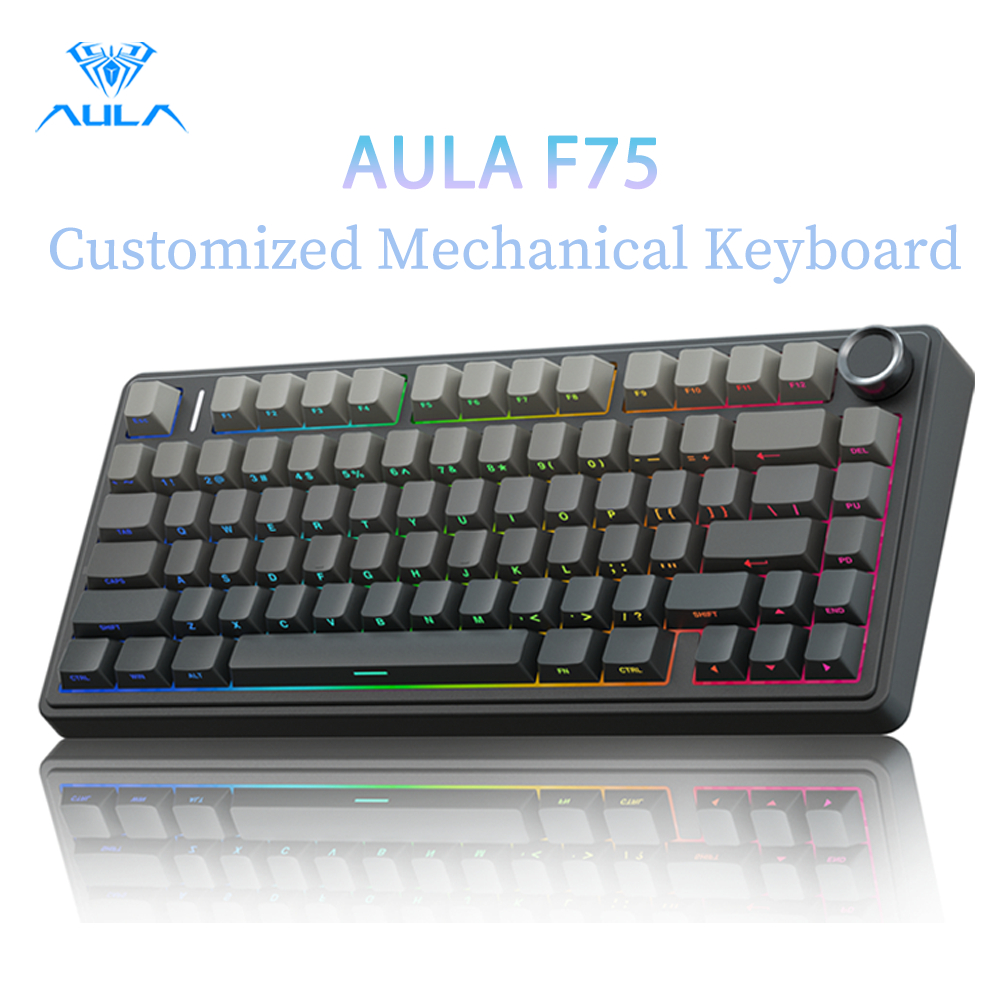 AULA F75 Mechanical Keyboard 75% 80 Key RGB Tri-Mode Wired Bluetooth 2.4G Gasket Structure Hot-swap Gaming Keyboard