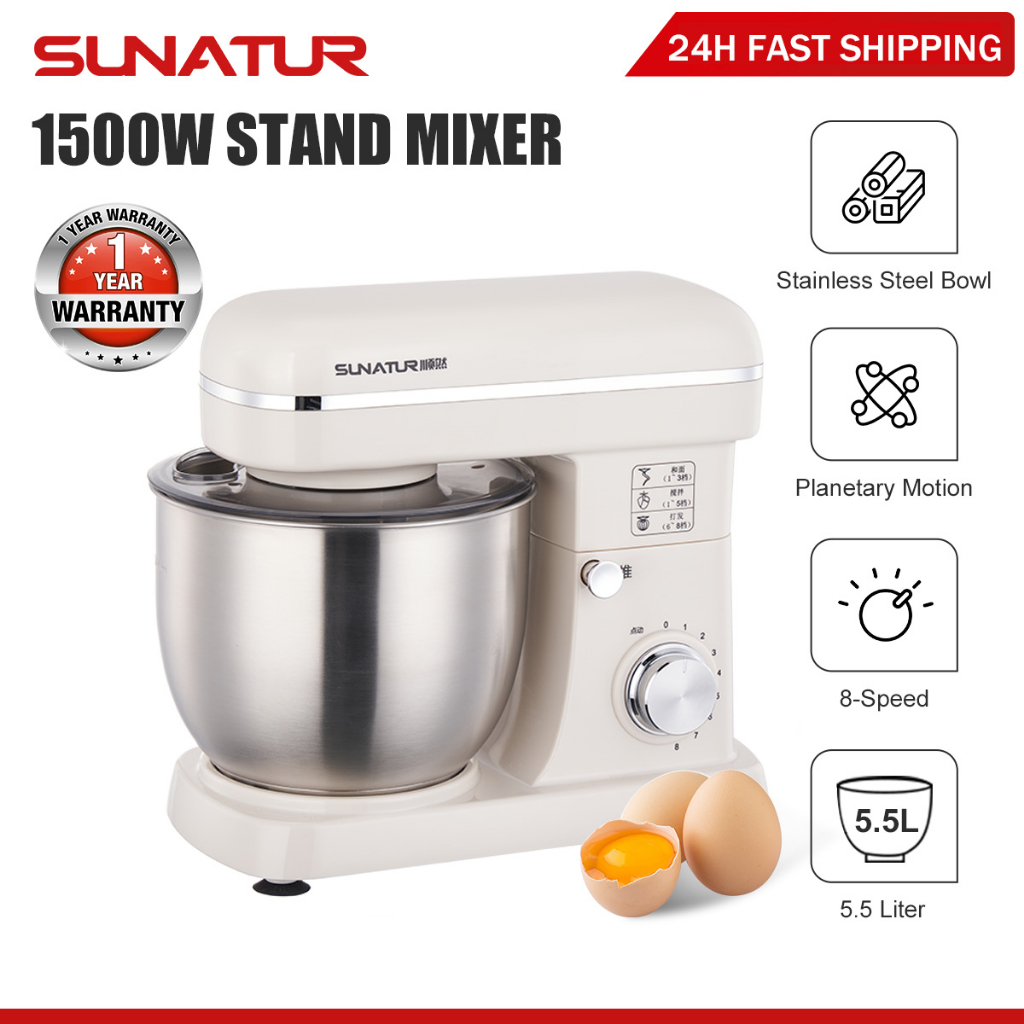 SUNATUR 5.5L Pengadun Pendiri Rumah 1500W Kuasa Tinggi Dapur Pengisar Roti Kek Roti Berkapasiti Tinggi Mesin Uli Chef 8-Kelajuan Pilihan