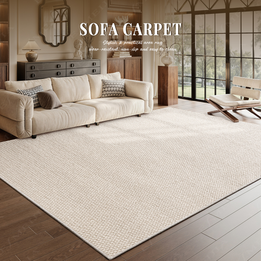 Aikea Textured Loop Living Room Rug Natural Style Carpet TPR Bottom Soft