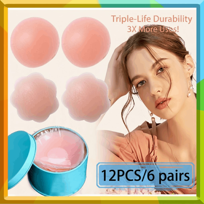 12PCS Silicone Nipple Covers Nipplepatch Invisible Nipper Sticker Reusable For Red Carpet Backless Fashion (3X More Uses)