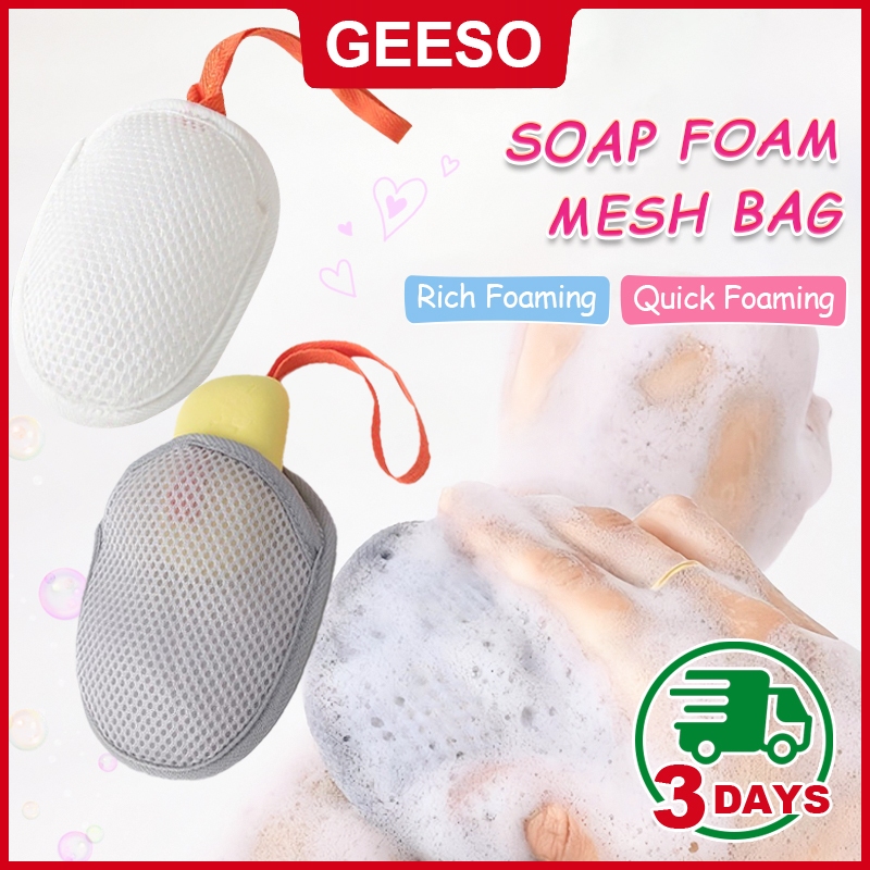 GEESO Double-sided Soap Foaming Net Handmade Bathroom Facial Cleanser Soap Lathering Mesh Bag Thickened Shower Soap Bubble Net 肥皂起泡网